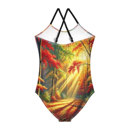 Trees Sunshine Red Girls Swimsuit Bathing Suit Swimwear Summer Beach One Piece Swimsuits2