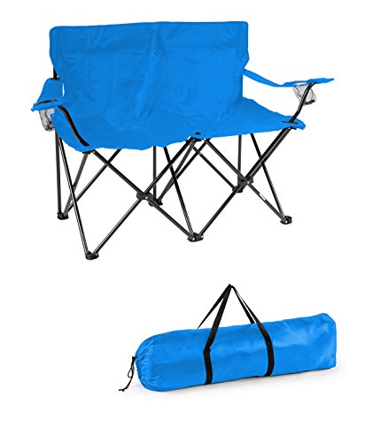 Trademark Innovations Loveseat Style Double Camp Chair, 40″ L x 22″ W x 31.5″ H, Blue
