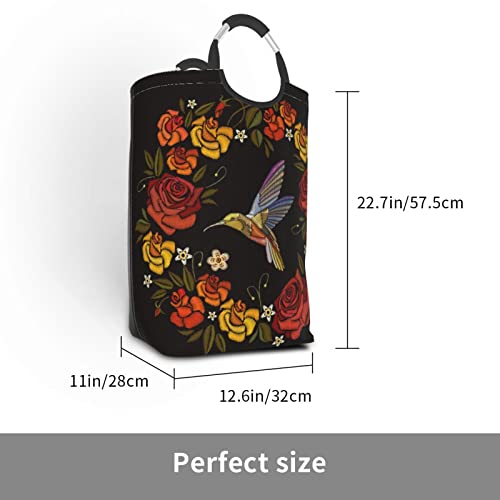 Duduho Hummingbirds With Floral Wreath Embroidery Laundry Basket With Handles Laundry Hamper Toys Storage Organizer Foldable Bucket Washing Bin Dirty Clothes Bag For Home Bathroom Bedroom Dorm #TOP2