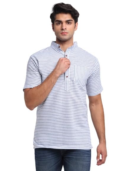 enchanted drapes Blue Striped Men's Short Kurta-picture-14