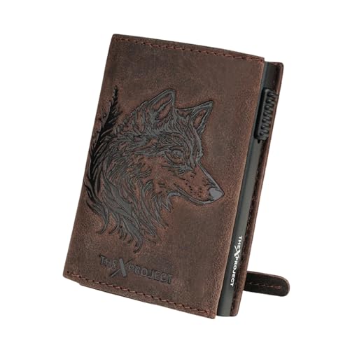 Image of The X Project FrostWolf Trifold Wallet | Premium Genuine Leather | Aluminium Cardholder | Side Slide Pop-Up Card Ejector | Carry Up to 6 Cards and 1 Slot for Carrying Cash & Folded Bills (Brown)