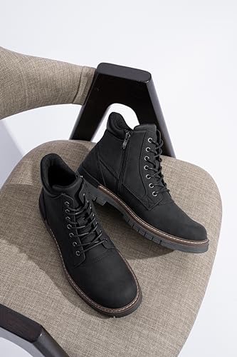 Image of Jousen Mens Chukka Boots Lace-Up Side Zipper Ankle Support Boots for Men | Synthetic upper, non-slip rubber sole, removable memory foam insoles, padded collar ankle support, wide available