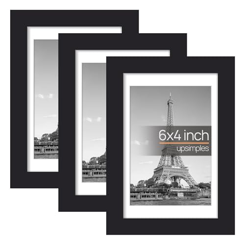 upsimples 6x4 Photo Frames, Black Picture Frames 6 x 4 inches 3.5x5 with Mat or 4 x 6 Without, Wall Hanging Photo Frames