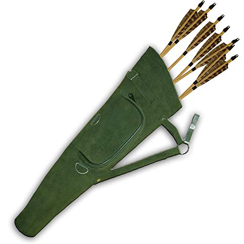 Carol Traditional Side/Hip/Belt/Waist Suede Leather Arrow Quiver AQ117 (LH) Green