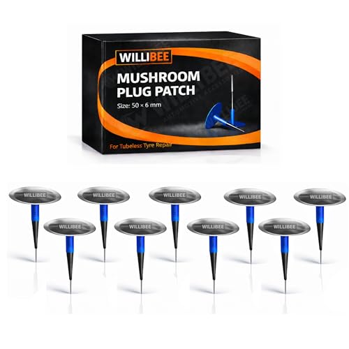 Image of WILLIBEE 10 Pcs Mushroom Plug Tubeless Tyre Puncture Repair Kit for Bike & Car | Tire Puncher Repair Patches (10 Pcs, (50 x 6mm))