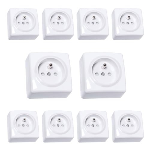 Lot de 10 Prises Apparentes 2P+T +S Blanches – Installation en saillie – Intensité 16A – Tension 250V – Puissance 3680W – Indice de Protection IP20...