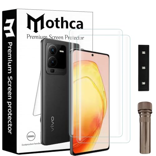 Image of Mothca Curved UV Tempered Glass Screen Protector for Vivo V25 Pro | Transparent | Pack of 2 | Borderless Full Screen Coverage with UV Installation Kit