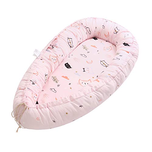 Miracle Baby Cuna Bebé,Nido Bebé  Portátil, Cuna Nidos Ajustable, Cama Nido de Bebé Recién Nacido,Multifuncional Cuna Cama de Viaje para Bebe Dormir，Gato（88x53x15cm）