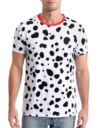 Funny World Men's Dalmation Shirt Red Collar Spotted Dog Dalmatian Costume Animal T-Shirts, Black/White, X-Large