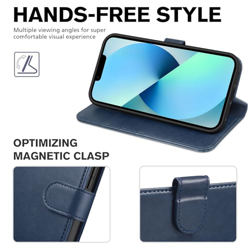 Image of TUCCH Wallet Case for iPhone 13 (6.1 inch) 2021, 3 Card Slots, Dark Blue | RFID Blocking, Viewing Stand, Shockproof TPU Shell, PU Leather, Magnetic Closure, Protective Folio Flip Cover