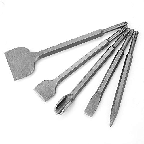Wakects SDS Plus Chisel Bit Set, 40CR Steel, 5 Pieces, Flat and Pointed Chisel for Concrete Masonry Light Drills and Percussion Hammers