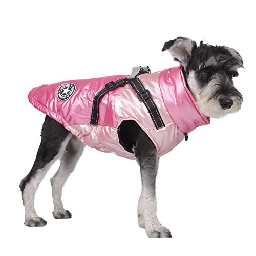 Baejmjk Dog Reflective Winter Coat With Harness Warm Cold Weather Jacket For Small Medium Dogs Zip Up Turtleneck Puppy Vest With D-Ring Waterproof Windproof Dog Winter Clothes(Pink，Medium) #TOP26
