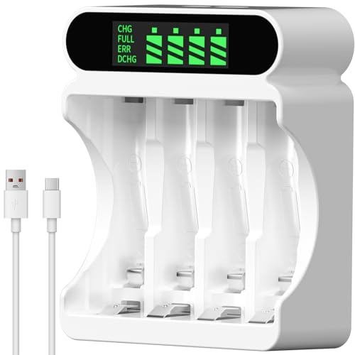 IMREN Cargador de Pilas Recargables, 4 Slots de Carga Independientes con Pantalla LCD, Entrada 5V 2A Type-C y Micro USB, para Baterías Recargables NiMH/NiCD AA AAA