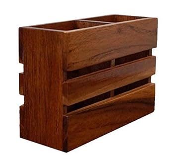 Anaya Afroz Rustic Elegant Brown Wooden Rectangular Utensil Holder Caddy