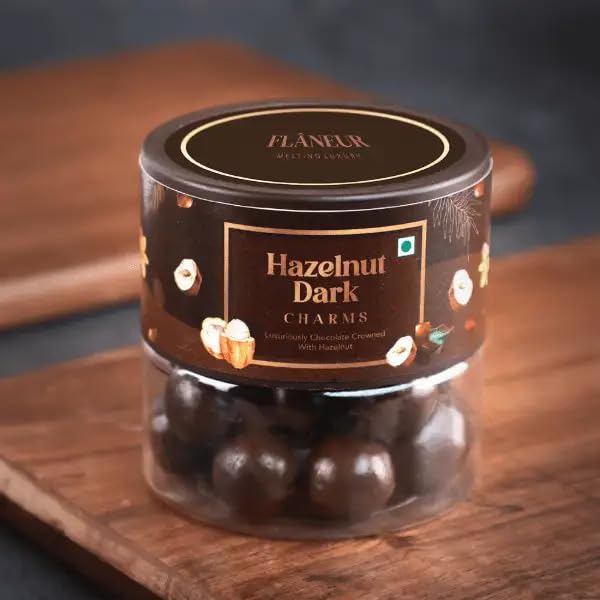 Image of Flaneur Hazelnut Dark Charms, 120 gm | Roasted Whole Hazelnut Coated with Rich Dark Chocolate | Ideal for Gifting, Celebrations & Everyday Treats, by Haldiram