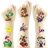 40Sheets Cartoon Mario Temporary Tattoos for Kids Birthday Party Favors Cute Mario Decoration Sticker Gifts for Girl Boys Home Activity Class Prizes Carnival Christmas Rewards