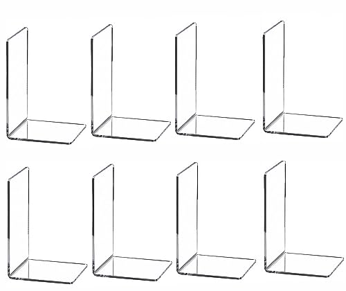 Clear Bookends for Heavy Books,8pcs Acrylic Book Shelf Organizer for Desk,Plastic Heavy Duty Book...