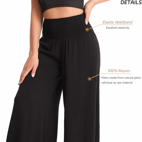 Women's Flowy Wide Leg Palazzo Pants, Loose Elastic High Waisted Beach Casual Culottes4