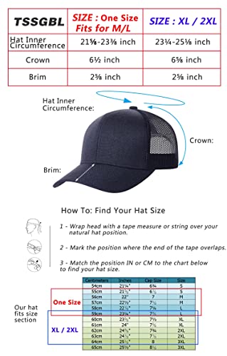 Image of TSSGBL M, L, XL, XXL Snapback Trucker Hats Baseball Caps Adjustable Blank Mesh Back Ball Caps for Men Women