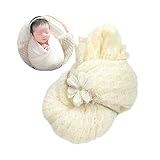 Honra 2Pcs Props for Newborn Photoshoot Mohair Wrap Headband Baby Photo Posing Photography Knit Textured Stretchy (Wrap only, Beige)