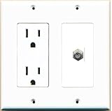 RiteAV - 15 Amp Power Outlet and 1 Port Coax Cable TV- F-Type Decora Type Wall Plate - White