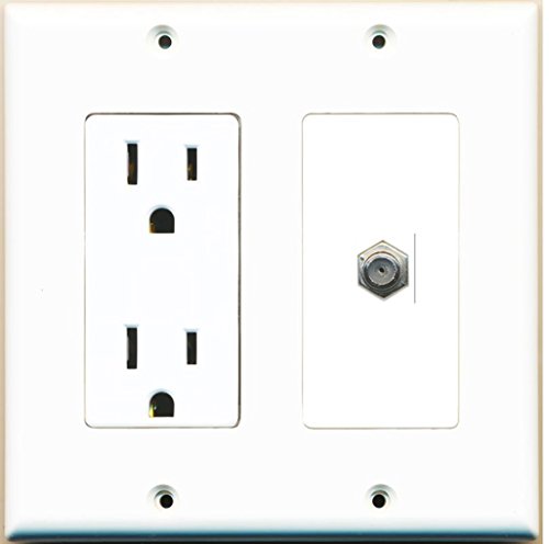 Câble coaxial TV et prise 15 Amp pour plaque murale de salon Blanc