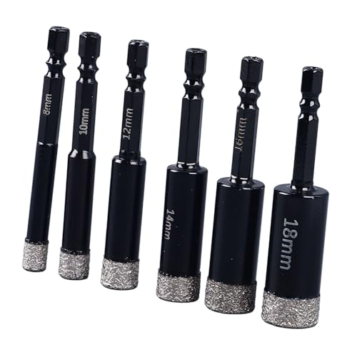 Tile Drill Bit, 6Pcs Precision Machined Dry Drill Bit Kit for Granite