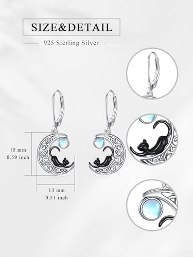Midari Moonstone Earrings 925 Sterling SilverTree of Life Earrings/Owl Earrings/Bat Earring/Black Cat Earring Moonstone Earrings Birthday Moonstone Jewelry Gift for Women2
