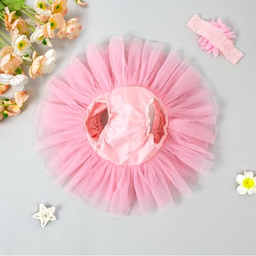 Image of 6M-3T Infant Baby Girl Tutu Skirt Toddler Girls Solid Color Tulle Skirts Birthday Outfits with Headband