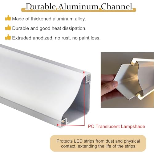 Moulures éclairage indirect LED pour plafond et mur, lot de 3 profilés aluminium avec diffuseur - 4