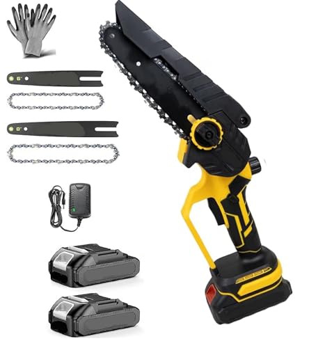 Image of Hetkrishi Mini Chainsaw Cordless, 8 Inch & 6 Inch Electric Chainsaw Battery Powered, 1000W Brushless Handheld Power Chain Saw with 2 Batteries, Tree Saw for Branch Trimming Wood Cutting