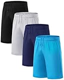 Mexholin 4 Pack Boy's Athletic Shorts Quick-Dry Basketball Shorts with Pockets Soft Soccer Running Gym Short for Kids Youth Black/Gray/Dark Blue/Blue XL