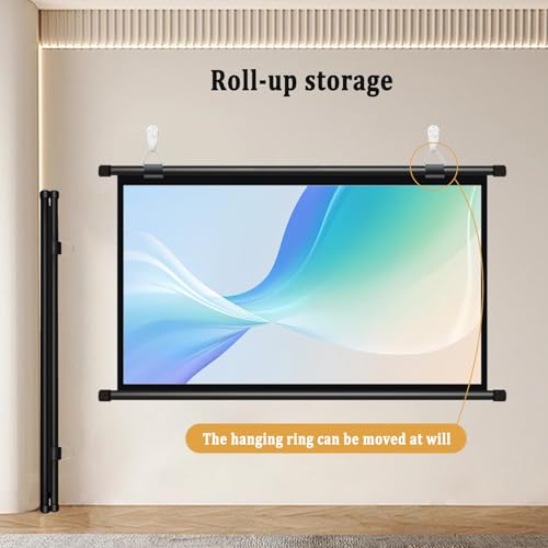 Pantalla de proyección colgante HD para pared, pantalla portátil indoor/outdoor de 72" 4K HD para cine en casa, manual enrollable miniatura 3