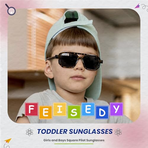 FEISEDY Toddler Sunglasses, Vintage Pilot Square, Flexible TPEE Kids Shades for Boys Girls Age 0-6 B01882
