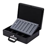 Relaxdays Geldkassette abschließbar, Münzgeldeinsatz, Scheinfach, Barkasse mit Griff, HxBxT: 10x37x28 cm, Eisen, schwarz