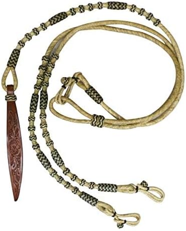 Showman Braided Natural Rawhide Romal Reins w/Tooled Leather Popper