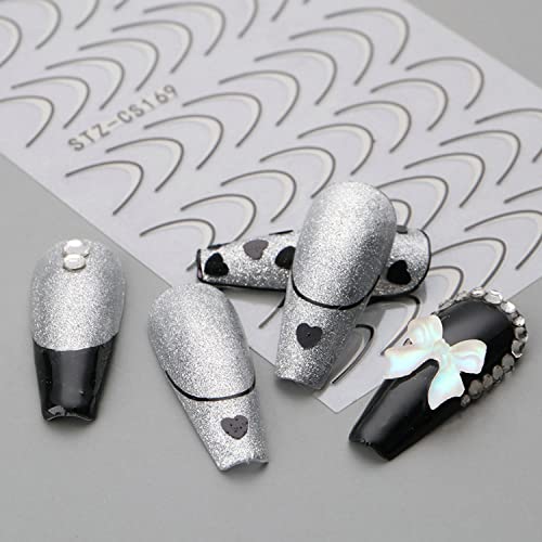 French Line Nail Art Stickers Decals Nail Decorations 8 Sheets Exquisite Noble Gold Silver Black Rose Gold U-Shaped Line Stripe Tape Nail Designs For Women Girls (U-Shaped) #TOP5