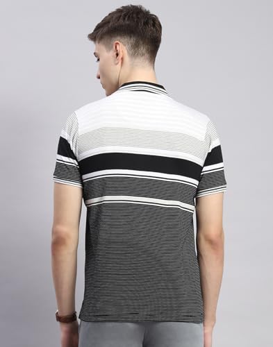 Image of Monte Carlo Mens Striped Cotton Blend Polo Collar Half Sleeve Regular Fit Casual T-Shirt (224064130)