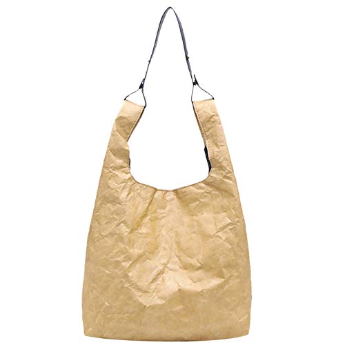 PPLAS Nuevo Retro de Mano Hecho Plegable Viejo de Hombro Kraft Bolso de Mano Ocasional Ligera Bolsa de Mano Color sólido de Papel niñas Bolsa Regalo Papel (Color : Brown) Cover