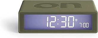 Lexon Flip+ Digital Alarm Clock for Bedrooms, Reversible On/Off Faces with Snooze function, LCD display & Touch Sensor Light, Radio Controlled & Battery Operated, Rubber - Khaki