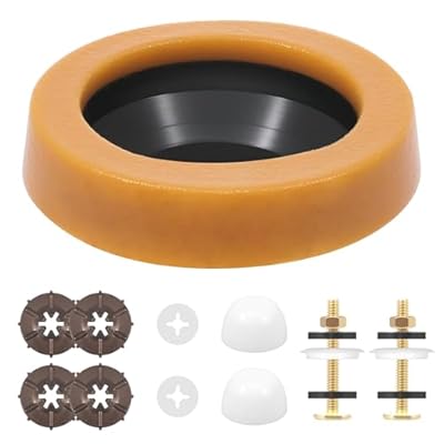 Thick Toilet Wax Ring Kit, Toilet Bowl Wax Ring Replacement Kit with Brass Bolts Reinforced Urethane Core and Polyethylene Flange for Floor Mounted Toilets, No Leak, Fits 3 Inch and 4 Inch Drain Pipes