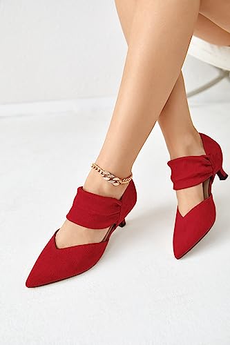 Image of Coutgo Womens Low Kitten Heel Dress Shoes Pointed Toe Slip on Ankle Strap Cutout Elegant Party Wedding Pumps