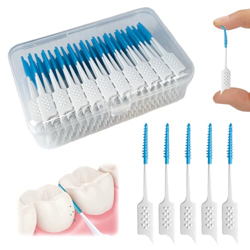 Image of Dental Floss Picks Soft Silicone interdental Brush, Braces Brush, Floss Picks for Teeth, Disposable interdental Brush, Suitable for Cleaning Teeth Health (Blue, 160pcs)