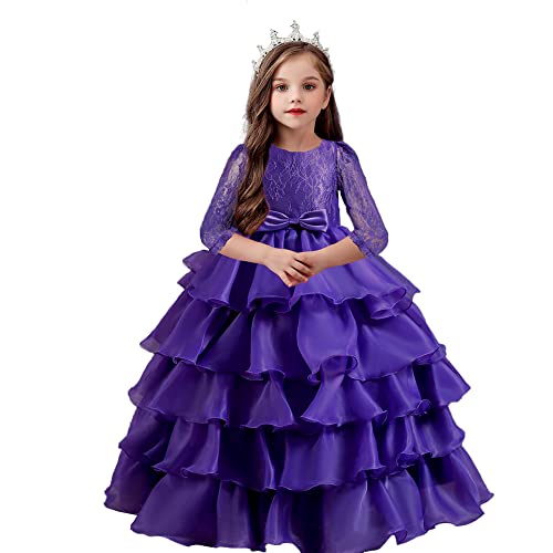 Robe vintage pour fille haut de gamme à fleurs violettes 7-8 ans