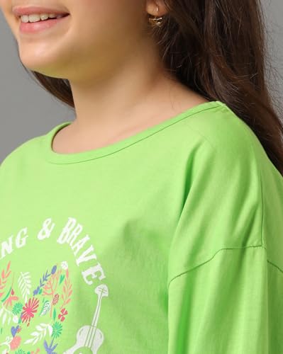 Image of Under Fourteen Only Girls Cotton Tops Collection - Round Neck, Crop Top, Full & Half Sleeve, Drop Shoulder, Ruffle Sleeve, Graphic Printed, Embroidered & Slub Knit Styles