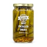 Sanniti Hot Pickled Okra | Infused with Crushed Red Pepper | Crunchy and Fiery Heat | 14.5 oz