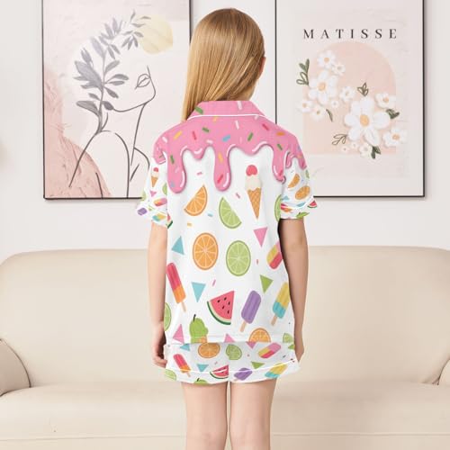 ALAZA Ice Cream Watermelon Lemon Satin Pajamas Set Short Sleeve Button Down Sleepwear Summer Pjs 2 Piece4