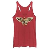 Warner Brothers Wonder Woman Photo Fill Logo Women's Racerback Tank Top, Red Heather, Medium