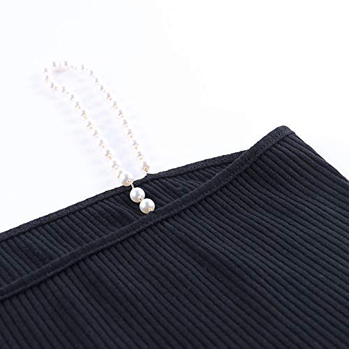 KKmoon Mulheres Top de Culturas Pérolas Cintas de Ombro Espaguete Com nervuras Colete Fino Tubo Top
