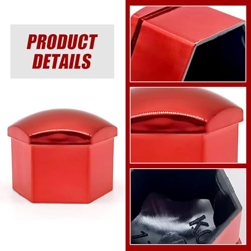 Image of 20 PCS Wheel Nut Cover, Hexagonal Tire Screw Dust and Rust Proof Protective Cap with Puller, Perfect Fit Plug-in Tire Bolt Personalized Decorative Accessories, for Most Cars Trucks (Red)